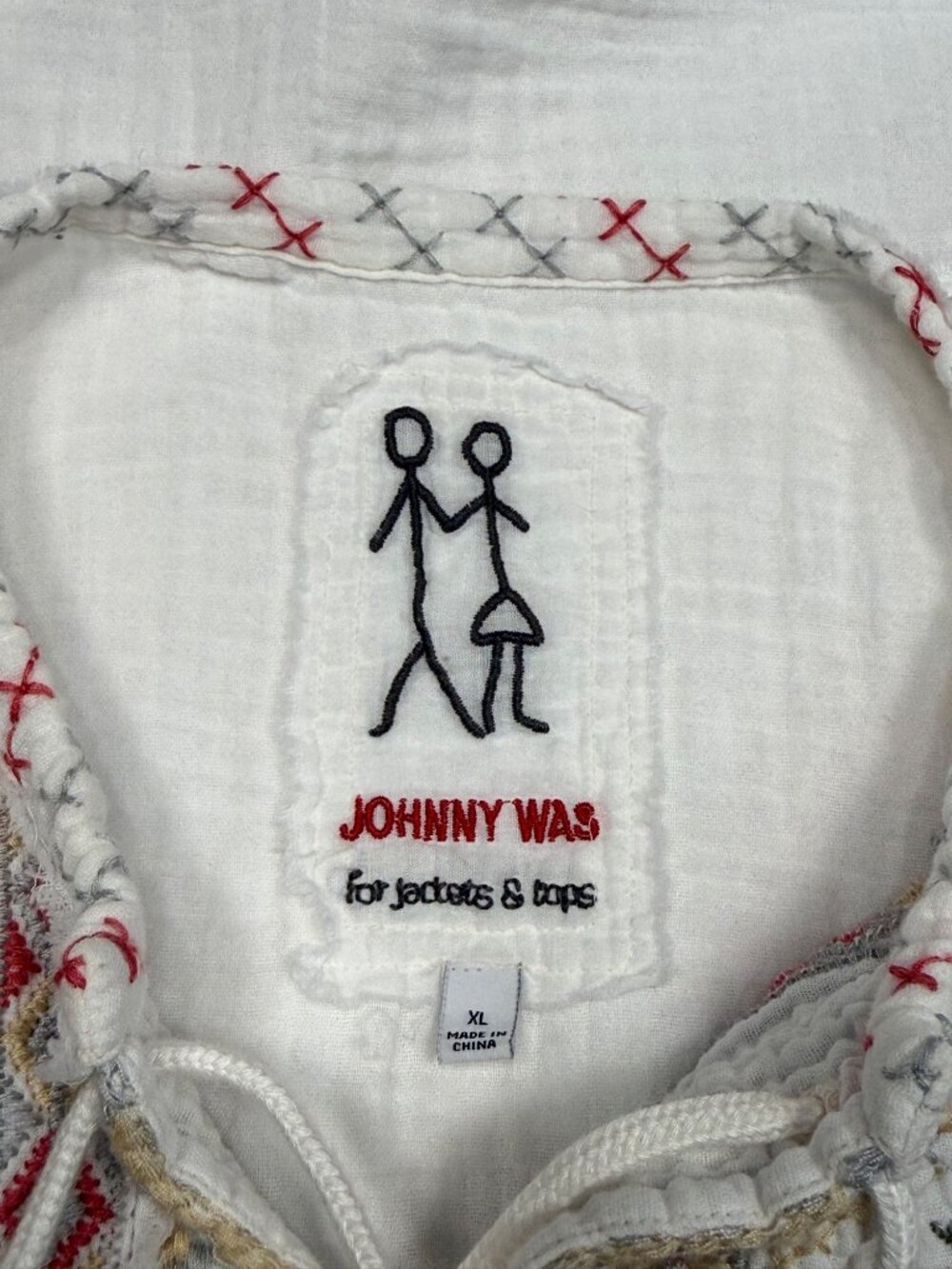 Johnny Was White Embroidered Gauze Blouse XL Boho Peasant Long Sleeve Cotton Top - Picture 5 of 10